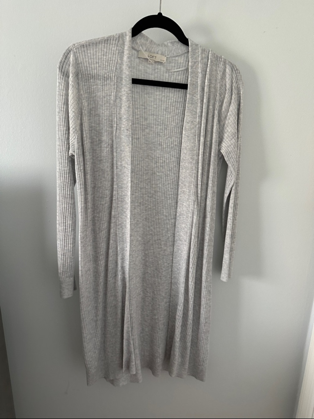 LOFT Heather Gray Ribbed Open Long Cardigan